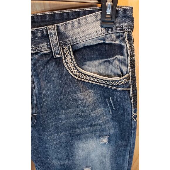 GS115 Gramercy SF Mens Jeans 36x31 Light Wash Gray Silver Y2K Distressed Style - Picture 4 of 16